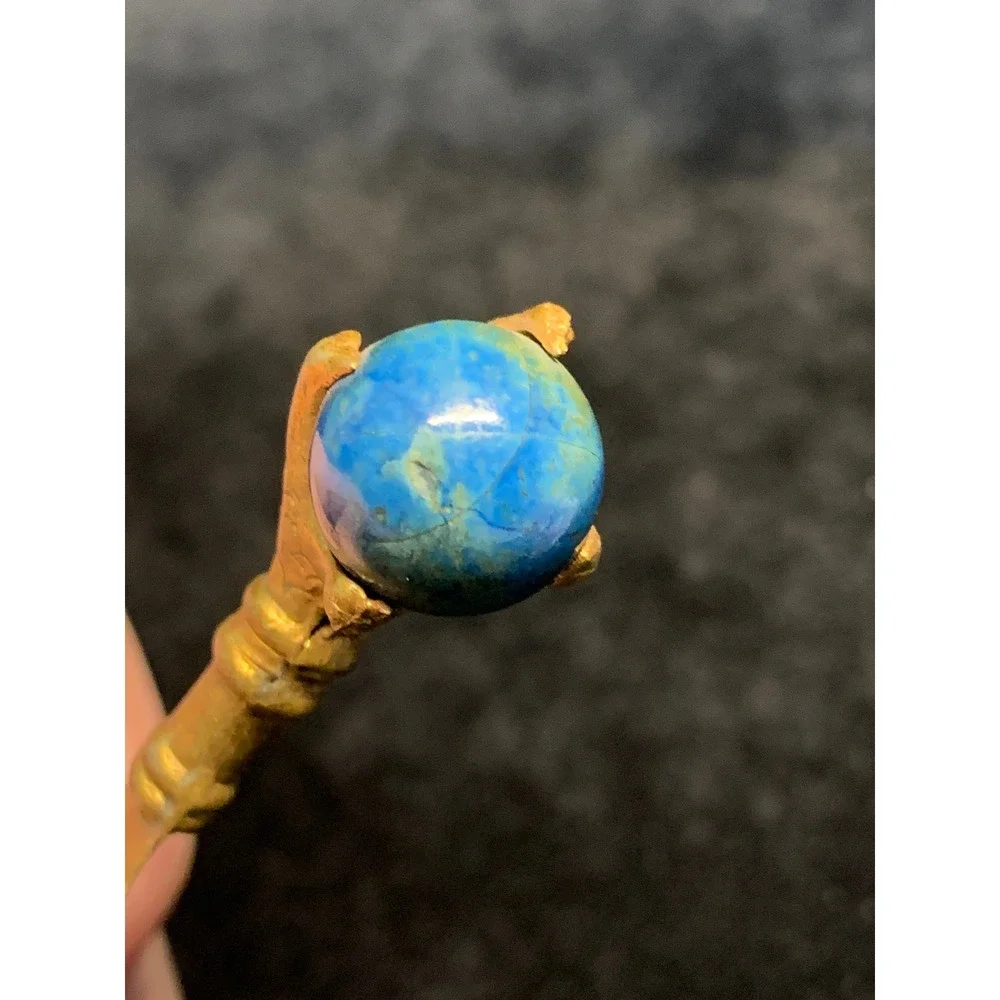 Vintage Germany Gold Tone Dragon Claw Blue Orb Bookmark Gothic Desk Accessory